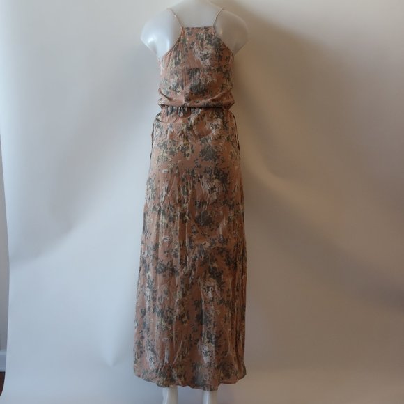 WINTER KATE LT BROWN/GRAY/WHITE PRINT MAXI DRESS SZ XS - Picture 7 of 9